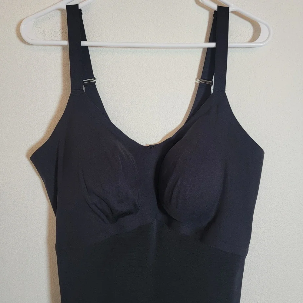Honeylove Mid-Thigh Bodysuit 2X Plus Size Black Shapewear Sculpting Wireless Bra